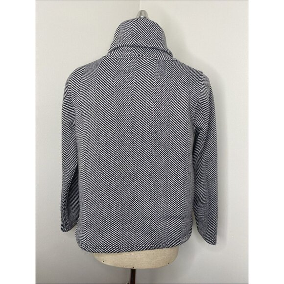 J Crew Black White Harringbone Shirt Sweatshirt Sz L Fleece lined Top Cowl Neck - Picture 5 of 7